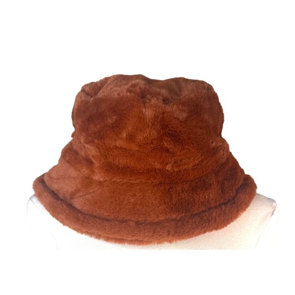 2/$30 Faux Fur Bucket Hat In Burnt Orange Plush Winter Textured Design - Picture 6 of 8